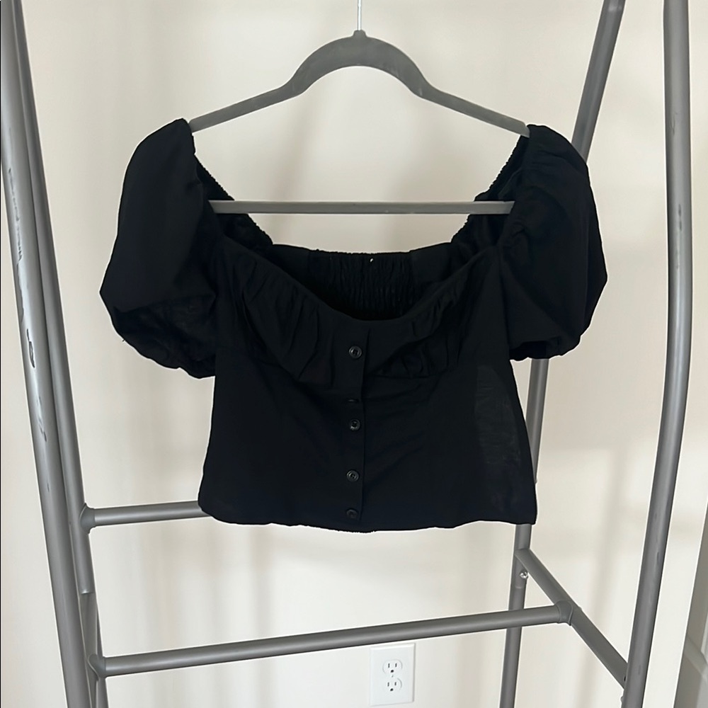 & Other Stories Black Ruched Crop Blouse